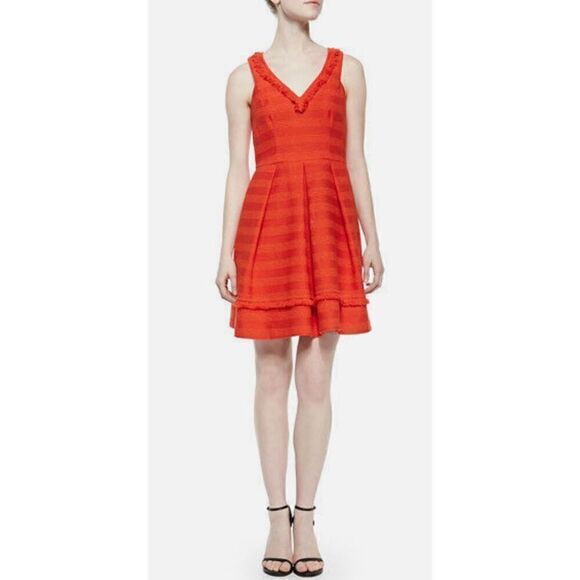 Trina Turk Tweed Fringe A Line Sleeveless Fit and Flare Orange Dress Size 6‎ - Picture 1 of 12